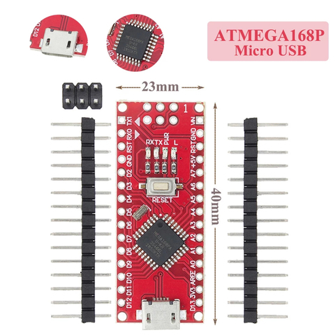 Nano Micro USB с Загрузчиком Nano v3.0 ATMEGA168P, Nano Micro USB с Загрузчиком, совместимый контроллер Nano V3 Red для arduino CH340, USB драйвер 16 МГц ► Фото 1/6