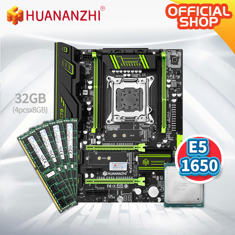HUANANZHI X79 зеленая X79 материнская плата с Intel XEON E5 1650 с 4*8 ГБ DDR3 RECC памяти Комбо Комплект USB 3,0 ► Фото 1/5