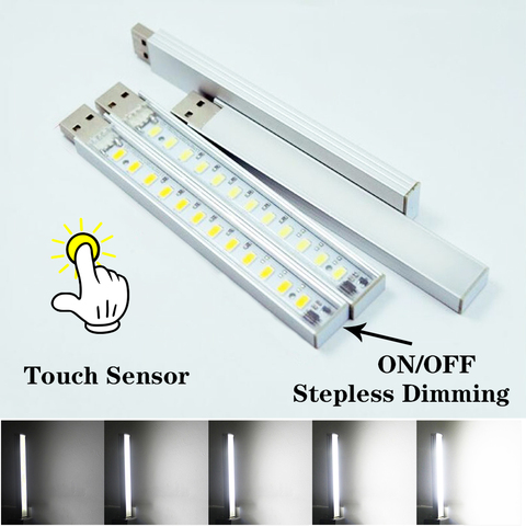 Мини Портативный 5В USB светодиодный светильник с сенсорным экраном Сенсор переключатель бесступенчатое регулирование яркости ночной Светильник Мощность Bank флэш-светильник Настольная лампа настольная книга ► Фото 1/6