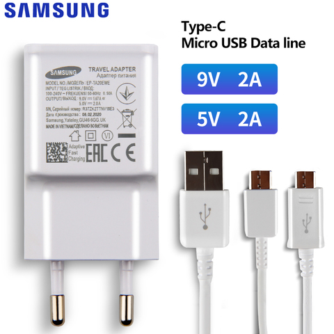 Оригинальное зарядное устройство SAMSUNG 5 В/2 а 9 В/2 а для Samsung Galaxy S8 S9Plus Note 9 8 A50 A7 S5Mini S4 S6 S7 кабель Micro USB Type-C ► Фото 1/6