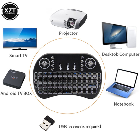 I8 3 цвета с подсветкой 2,4G Беспроводная клавиатура Air Mouse английский тачпад ручной для Smart TV BOX ноутбук ПК USB приемник ► Фото 1/6