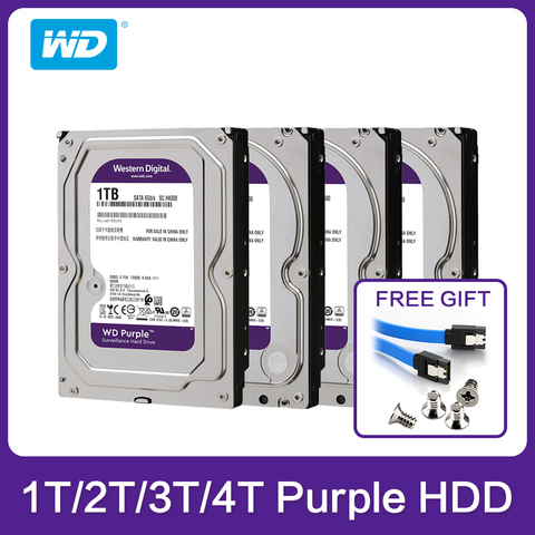 Жесткий диск Western Digital WD Purple HDD, внешний жесткий диск 1 ТБ, 3 ТБ, 4 ТБ, SATA 6,0, внешний жесткий диск 3,5 дюйма для камеры видеонаблюдения, AHD, DVR, IP, NVR ► Фото 1/5