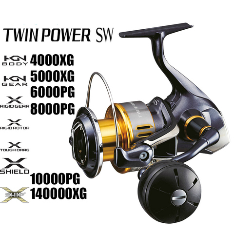 Рыболовная катушка SHIMANO TWIN POWER SW 4000XG 5000XG 6000PG 8000PG 10000PG 14000XG 11 + 1BB, катушка для спиннинга с морской водой ► Фото 1/4