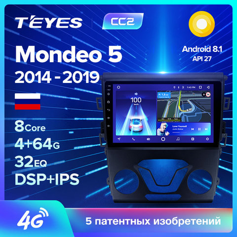 TEYES CC2 Штатная магнитола For Форд Мондео 5 For Ford Mondeo 5 2014 - 2022 Android , до 8-ЯДЕР, до 4 + 64ГБ 32EQ + DSP 2DIN автомагнитола 2 DIN DVD GPS мультимедиа автомобиля головное устройство ► Фото 1/6