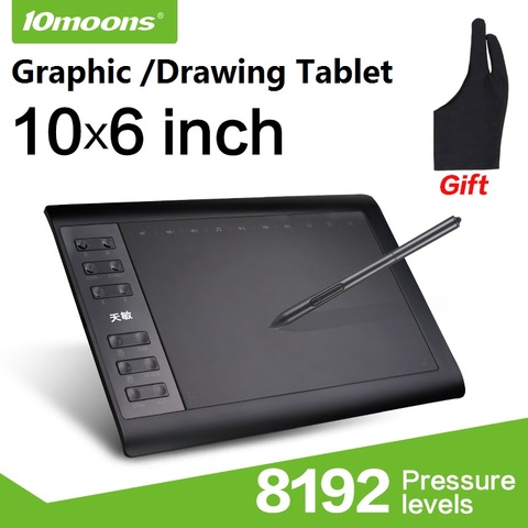 Графический планшет 10 Лун 1060Plus 10x6 дюймов, цифровой планшет для рисования, 8192 уровня, ручка и перчатка без батареи ► Фото 1/6