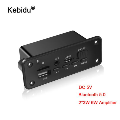 MP3 плеер kebidu, Bluetooth 5,0, декодер, плата 2x3 Вт, динамик, автомобильный fm-радиоприемник, модуль 5 В, TF, USB, AUX, аудио для автомобиля, свободные руки ► Фото 1/6