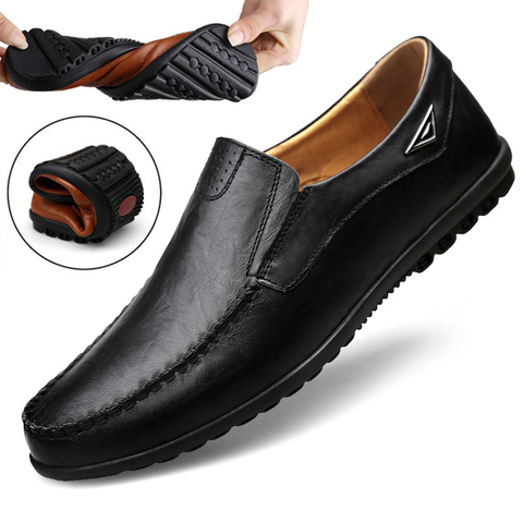 Мужская обувь из натуральной кожи повседневная обувь Элитный бренд 2022 мужские лоферы; Мокасины; Дышащая обувь без шнуровки; Цвет Черный; Обувь для вождения размера плюс; Большие размеры 37-47 ► Фото 1/6
