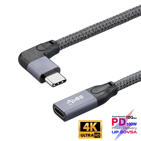 100 Вт PD 5A изогнутый USB3.1 Type-C удлинитель 4K @ 60Hz 10 Гбит/с USB-C Gen 2 УДЛИНИТЕЛЬ шнур для Macbook Nintendo ASUS HP ноутбука 1 м ► Фото 1/6