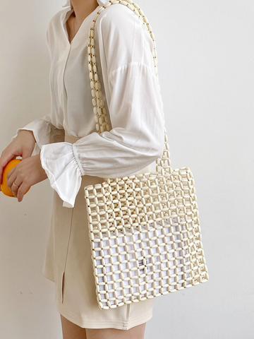 Новинка 2022, женские маленькие сумки, ручная вязка, деревянная дизайнерская сумочка, Корейская ажурная женская сумка через плечо, персонализ... ► Фото 1/6