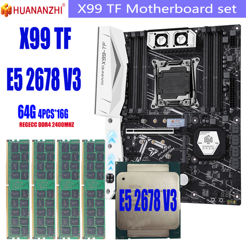 Набор материнских плат huananzhi x99 TF, набор материнских плат с процессором Intel Xeon E5 2678 V3 64 ГБ = DDR4 16 Гб x 4 шт., набор материнских плат с памятью 2400 МГц ► Фото 1/6