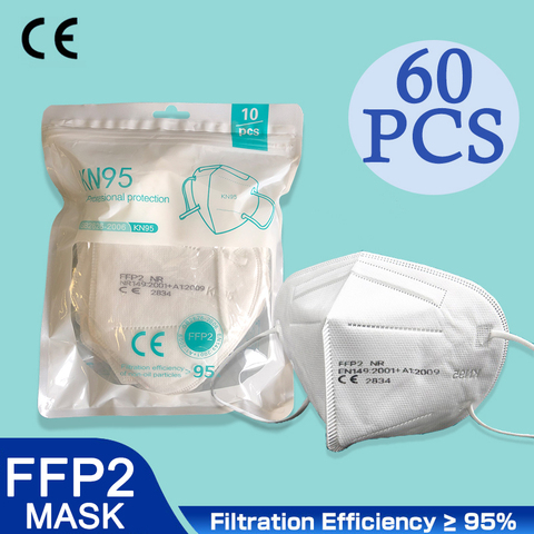 Респиратор FPP2 FFP2 с фильтром, 5 слоев, защита от пыли, 60 шт. ► Фото 1/6