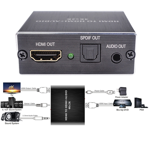 4K X 2K HDMI аудио экстрактор + оптический TOSLINK SPDIF + 3,5 мм стерео аудио экстрактор конвертер HDMI аудио сплиттер ► Фото 1/6