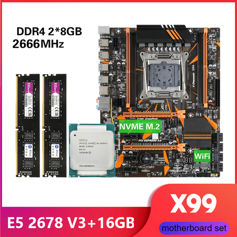 Kllisre X99 D4 материнская плата комбо с Xeon E5 2678 V3 LGA2011-3 CPU 2шт X 8 ГБ = 16 Гб 2666 МГц DDR4 память ► Фото 1/6