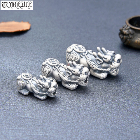 100% 3D 999 серебряные бусинки Pixiu винтажные чистые серебряные бусинки для удачи Fengshui богатство пиксиу бусины DIY браслет Lucky Beast Bead ► Фото 1/3