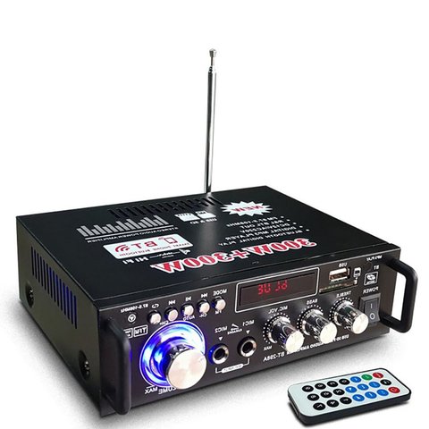 12 V/220 V BT-298A 2CH ЖК-дисплей Дисплей цифровой Hi-Fi стерео аудио кабель Мощность усилитель bluetooth FM радио автомобиль для дома с пультом дистанционно... ► Фото 1/6