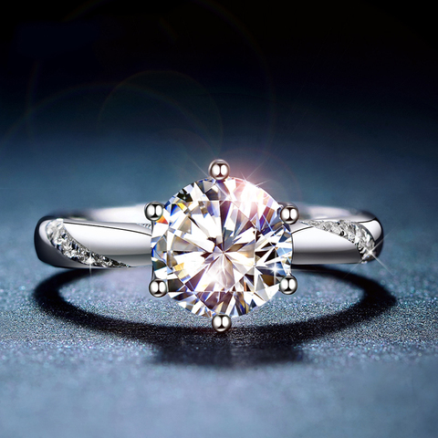 Классическое серебряное кольцо Moissanite, 1 карат, IJ, ювелирное изделие с цветными бриллиантами Lab, ювелирное изделие в простом стиле, кольцо на г... ► Фото 1/4