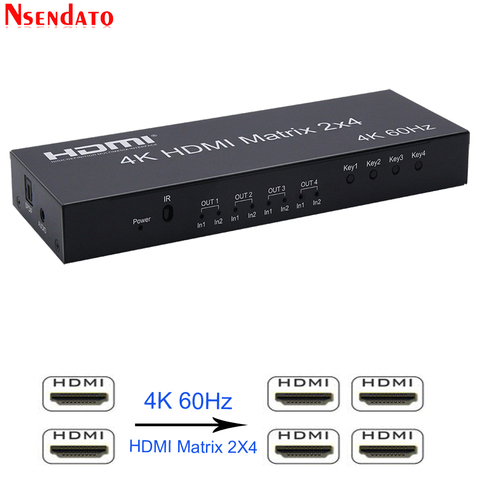 Матричный сплиттер HDMI 2x4 4k 60 Гц 2 в 4 выхода HDMI сплиттер переключатель аудио экстрактор ARC AUX SPDIF со шкалой вниз для PS3/4 ТВ DVD ► Фото 1/6