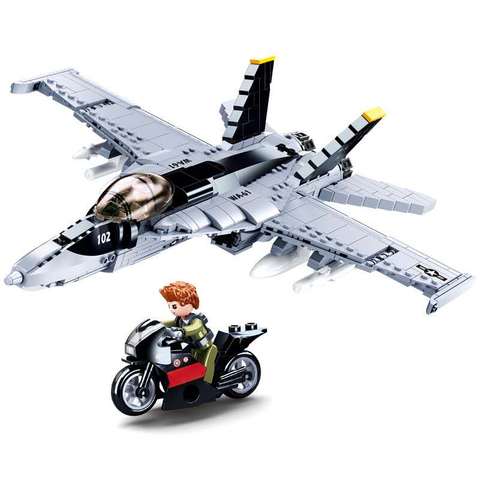 Военные строительные блоки F/A-18E Super BumbleBee Strike Hornet, боевой самолет, конструкторы, Классическая модель, развивающие игрушки MOC для детей ► Фото 1/4