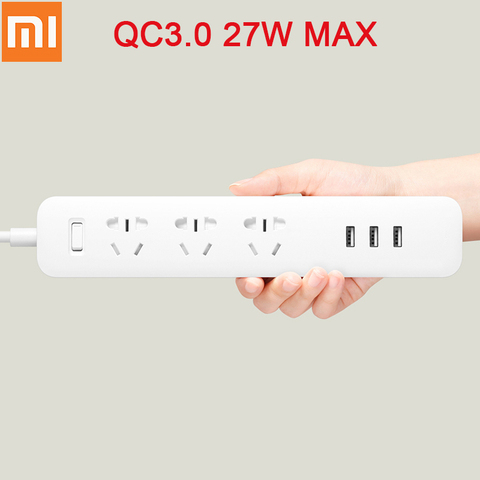 Новинка, удлинитель питания Xiaomi Mijia QC3.0 27 Вт для быстрой зарядки, 3 USB + 3 гнезда, стандартный удлинитель интерфейса, адаптер стандарта ЕС и США ► Фото 1/6