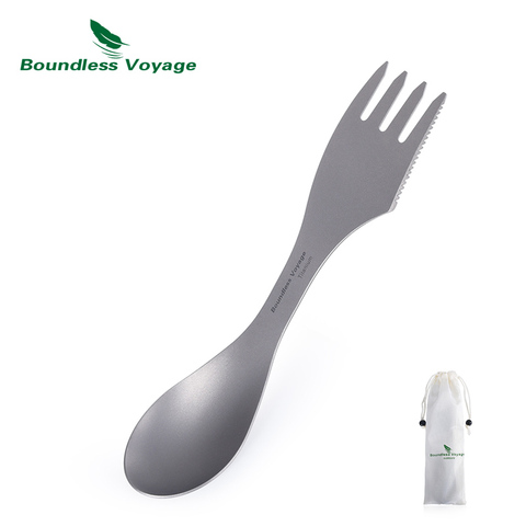 Безграничный Voyage Titanium 3 в 1 вилка ложка Spork Cut Набор напольная двойного назначения посуда столовые приборы толщина ► Фото 1/6