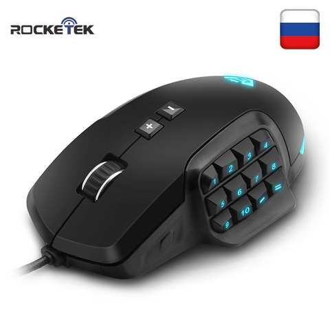 Rocketek USB RGB Проводная игровая мышь 24000 точек/дюйм 16 кнопок лазерная программируемая игровая мышь подсветка эргономичная для ноутбука ПК компь... ► Фото 1/6