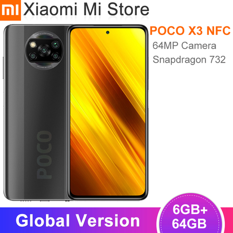 Глобальная версия Xiaomi POCO X3 NFC Смартфон 6 ГБ оперативной памяти, 64 Гб встроенной памяти, процессор Snapdragon 732 Octa Core 64MP 5160 мАч батарея 33 Вт Быстрая зарядка ► Фото 1/6