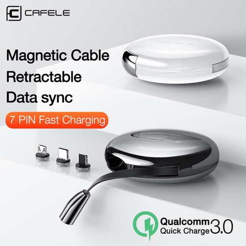 Магнитный зарядный usb-кабель Cafele, Micro-Выдвижной зарядный кабель Type-C для iPhone, 120 см, 3 А, кабель быстрой зарядки USB C ► Фото 1/6