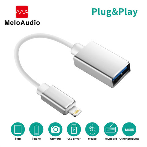 Кабель-адаптер MeloAudio для Lightning OTG, USB, штекер-гнездо, для iPhone/iPad/iPod MIDI, электрическая клавиатура для пианино, AMP DAC ► Фото 1/6