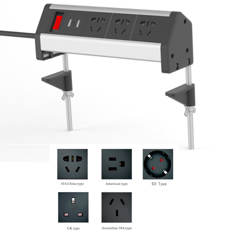 Настольный зажим металлическая розетка офисная настольная столешница розетка для конференц-зала стандартная розетка питания EU/UK/AU/US с 2 usb-п... ► Фото 1/4