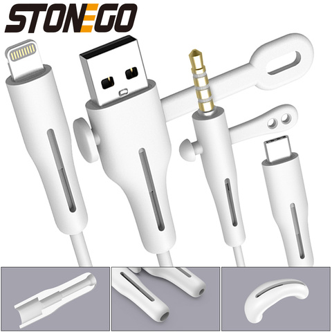 STONEGO 2 в 1 зарядный кабель протектор для телефонов держатель кабеля крышка кабельный зажим для намотки USB зарядное устройство шнур управлени... ► Фото 1/6