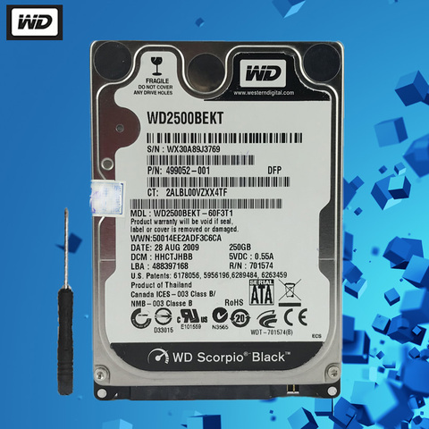 Жесткий диск WD 250 гб для ноутбука, черный внутренний жесткий диск для компьютера, жесткий диск HD SATA II 16 мб кэш 7200 об/мин 2,5 дюйма для ноутбука PS4 ► Фото 1/4