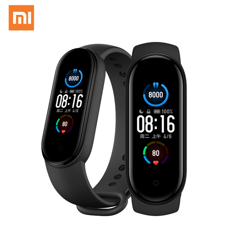 Смарт-браслет Xiaomi Mi Band 5, спортивный водонепроницаемый фитнес-трекер с большим AMOLED экраном 1:1 и пульсометром, Bluetooth 2022, 5,0 ► Фото 1/6