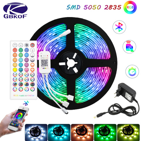 Светодиодная лента с Bluetooth, музыка SMD 5050 2835, 5 м, 10 м, 15 м, водонепроницаемая лента RGB, 12 В постоянного тока, лента с диодами для украшения комнаты... ► Фото 1/6