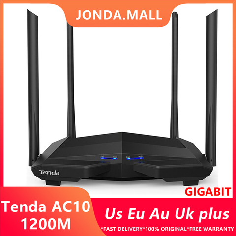 Беспроводной Wi-Fi роутер Tenda AC10, 1200 Мбит/с, 2,4 ГГц + 5 ГГц, ЦП + 128 Мбит/с, гигабитные порты DDR3, 4 антенны с высоким коэффициентом усиления 6 дБи, умно... ► Фото 1/6