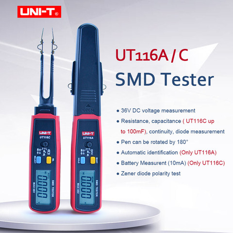 UNI-T SMD тестер UT116A UT116C профессиональный вращающийся с пинцетом Высокоточный тестер резисторов-конденсаторов с зажимом ► Фото 1/6