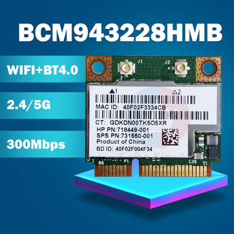 Двухдиапазонный Wi-Fi адаптер Broadcom BCM943228HMB BCM943228 802.11a/b/g/n Mini pci-e, 300 Мбит/с, 2,4 ГГц, 5 ГГц, беспроводной адаптер Bluetooth 4,0 ► Фото 1/1