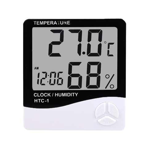 ЖК-цифровой измеритель температуры и влажности HTC-1 HTC-2 для дома и помещений гигрометр термометр метеостанция с часами ► Фото 1/6