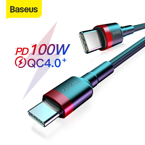 зарядное устройство Кабель Baseus USB Type C to Type C для Red Mi Note 9 Quick Charge 4,0 USB C кабель для Samsung S20 S10 зарядный кабель быстрая зарядка USB Type C зарядка для те... ► Фото 1/6