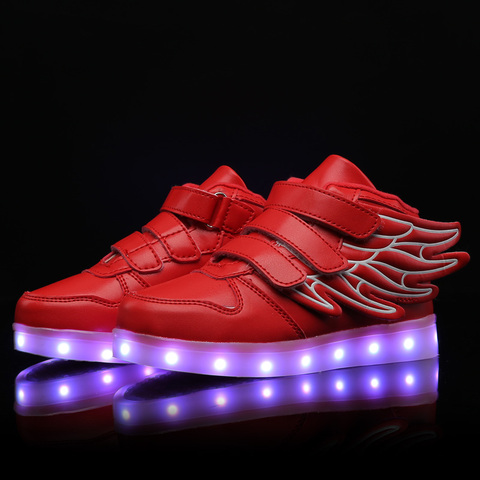 Детские светящиеся кроссовки с крыльями, модная обувь для мальчиков и девочек, с подсветкой, зарядка через USB, розовые, красные ► Фото 1/6