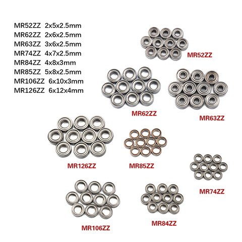 Мини-подшипники MR52 ZZ MR62ZZ MR63ZZ MR74ZZ MR84ZZ MR85ZZ MR106ZZ MR126ZZ 2x5x2,5 2x6x2,5 3x6x2,5 4x7x2,5 мм 4x8x3 мм, 10 шт. ► Фото 1/6