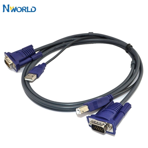 Адаптер-переходник для ПК, 4,6 фута, 1,5 м, USB KVM, 15-контактный переключатель, VGA кабель для USB 2,0 Type-A-B, 4Pin ► Фото 1/6