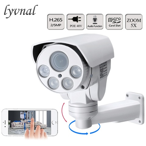 Камера видеонаблюдения LYVNAL H.265 SONY 1080P, POE и аудио, 2-мегапиксельная 5-мегапиксельная цилиндрическая камера POE, PTZ со слотом для SD-карты, 5-кратный... ► Фото 1/6
