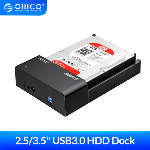 Док-станция ORICO для HDD 2,5, 3,5 дюйма, SATA к USB 3,0, поддержка 6 Гбит/с, UASP, 4 ТБ, жесткий диск SSD чехол с адаптером питания 12 В, корпус для HDD ► Фото 1/6