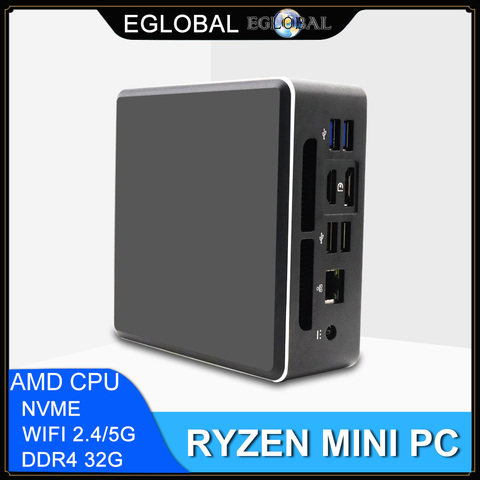 Мини-ПК EGLOBAL, лидер продаж, AMD Ryzen 7 2700 R5 3550H 2500U 2200U Type-C HDMI DP 3 дисплей, 4K HTPC, игровой компьютер Windows 10 Pro ► Фото 1/1