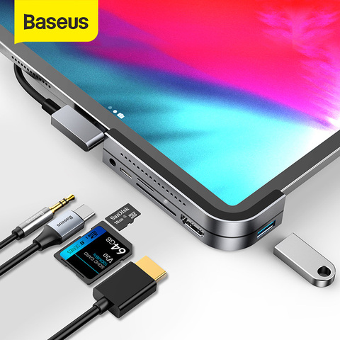 Baseus USB C концентратор USB 3,0 HDMI Type-C USB HUB для iPad Pro Type-C USB хаб для MacBook Pro док-станция мульти 6 Порты USB Type-C концентратор USB ► Фото 1/6