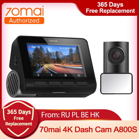 В наличии на складе 70mai 4K A800S Dash Cam 2022 Видеорегистраторы для автомобилей Rear Cam комплект Встроенный GPS ADAS UHD изображения SONY IMX415 140FOV 24 часа в сутки для парковочной системы ► Фото 1/1