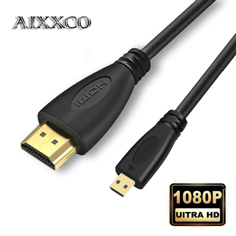 Высокоскоростной кабель AIXXCO 1 м, 1,5 м, 2 м, 3 м, V1.4 «штырь-штырь», Micro HDMI, 1080p, 1440p, для HDTV, PS3, XBOX 3D, LCD ► Фото 1/6