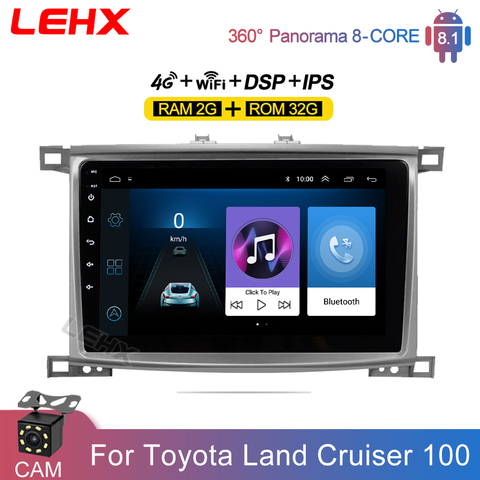 LEHX автомобильный Радио мультимедийный видео плеер 10 дюймов Android 8,1 2din dvd для Toyota Land Cruiser LC 100 2002 2007 ► Фото 1/6