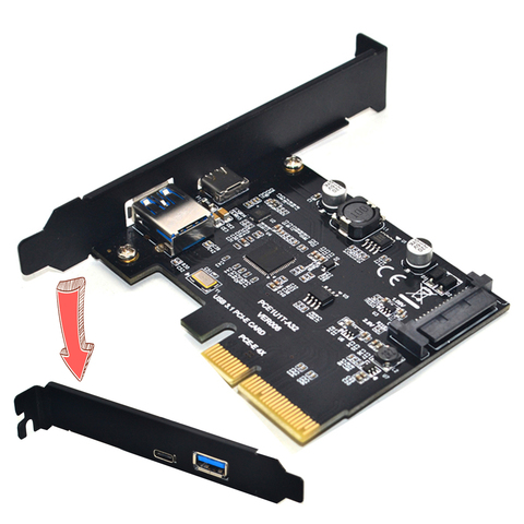 USB 3,1 PCIe PCI Express карты расширения PCI-E 4X USB 3,1 Gen2 10 Гбит/с 2-Порты и разъёмы USB C адаптер ASMedia ASM3142 Чипсет для настольного компьютера ► Фото 1/6