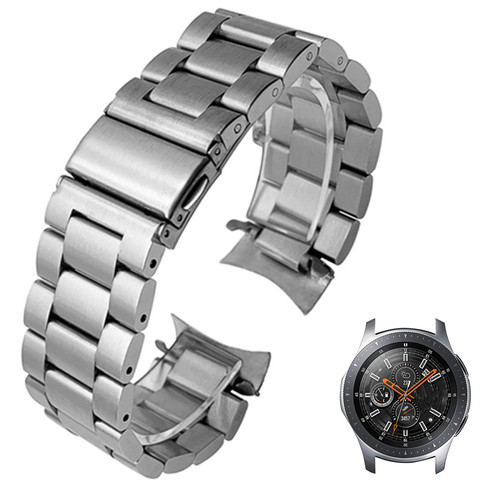 Ремешок из нержавеющей стали HQ для часов Samsung Galaxy Watch 46 мм SM-R800, спортивный ремешок с изогнутым концом, браслет на запястье, серебристо-черный ► Фото 1/6